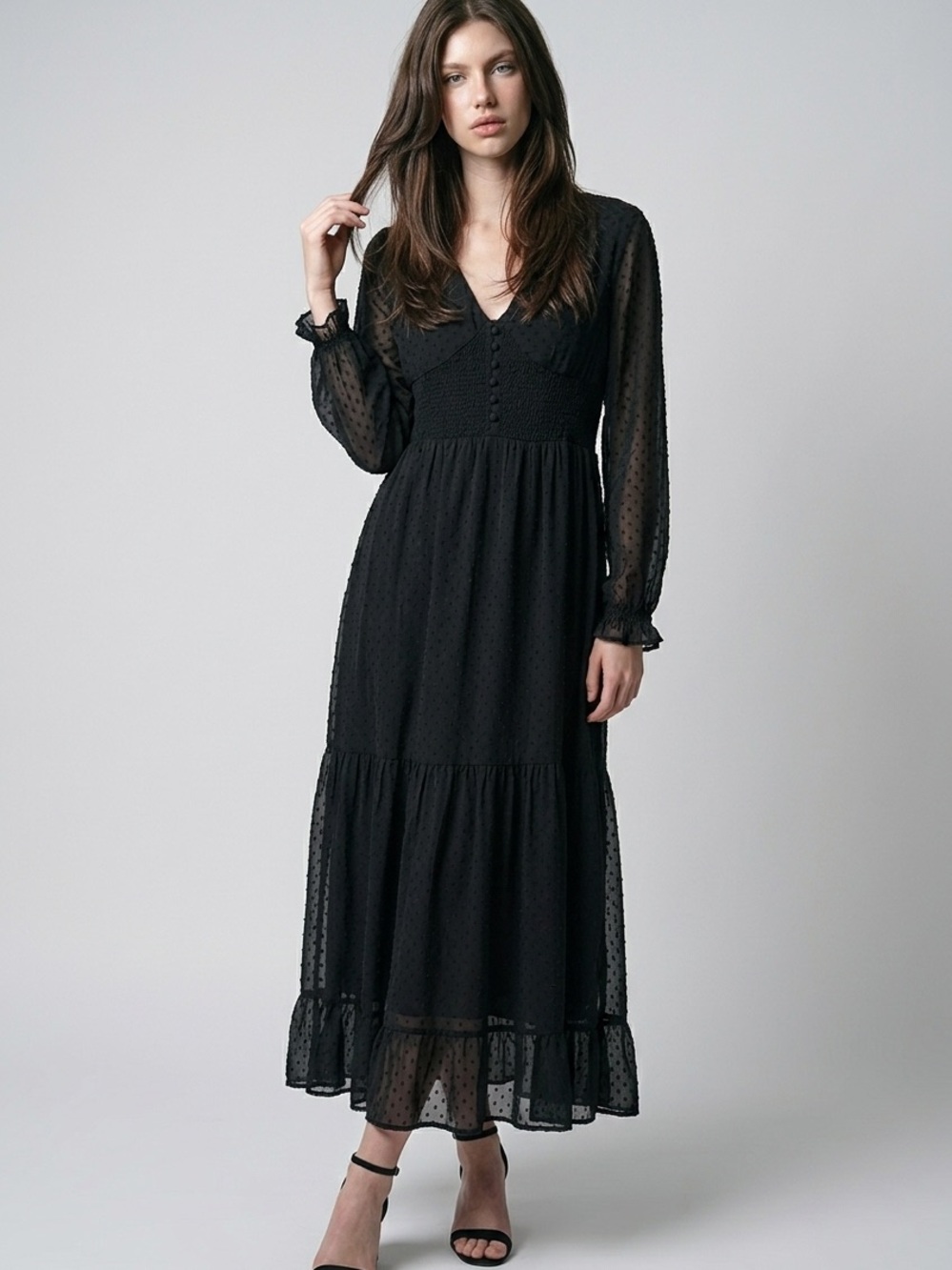 EUC Patrons of Peace Black Maxi Dress with Smocked Waist (M)